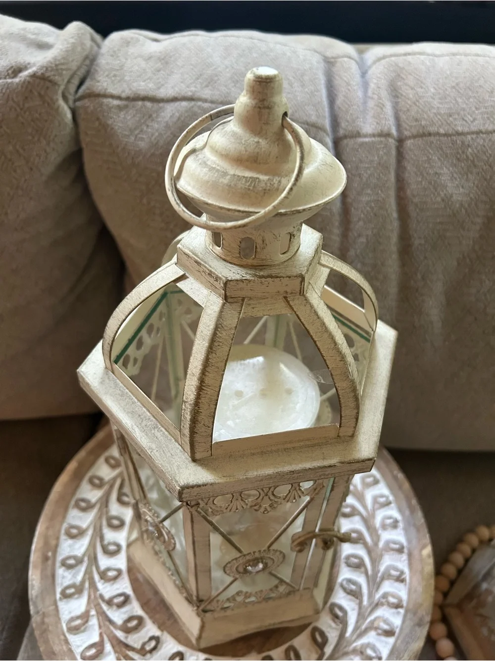 Rare Pier 1 Imports Ivory Gold Decorative Metal Lantern Home Accent Wedding